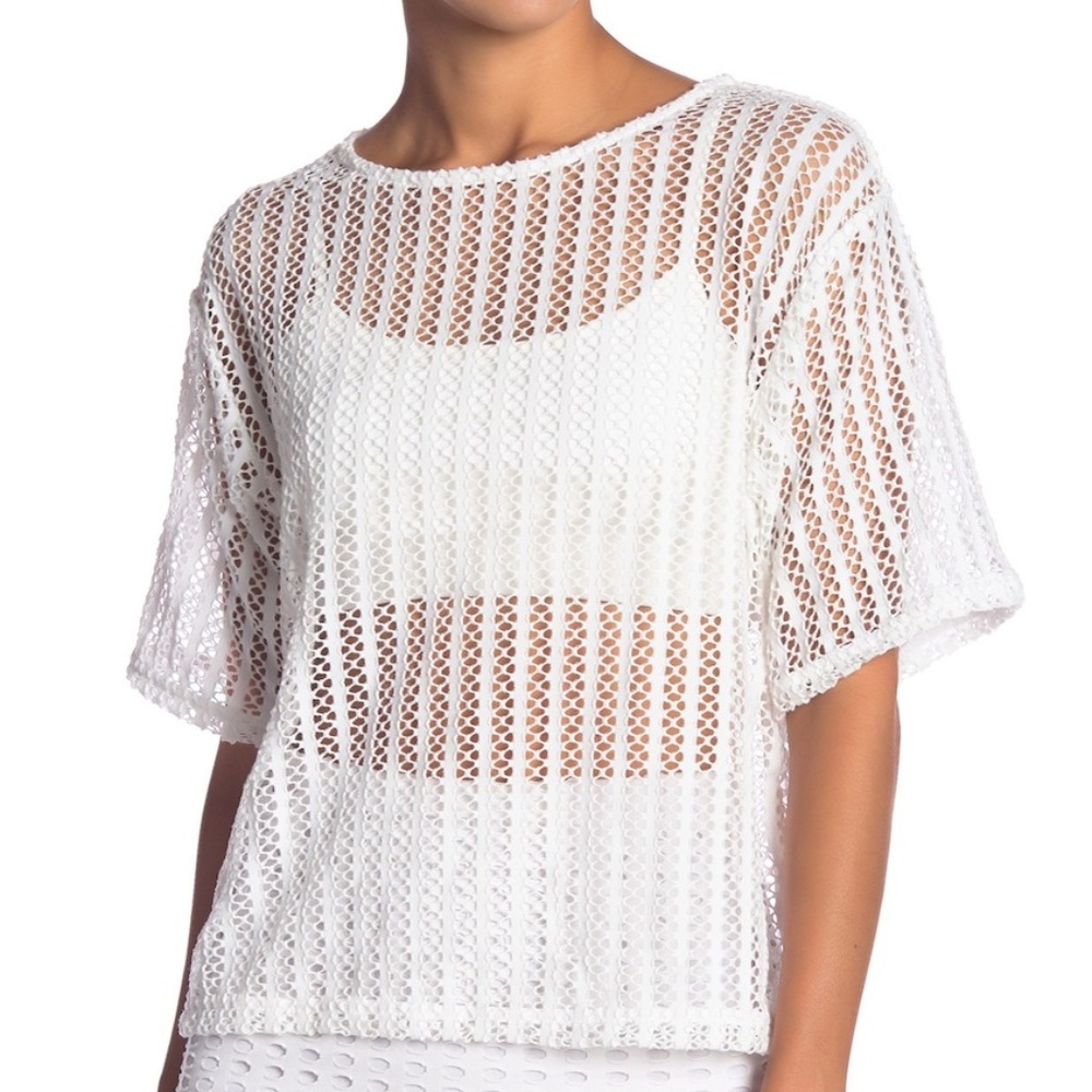 Kendall & Kylie Mesh Jersey Box Tee White